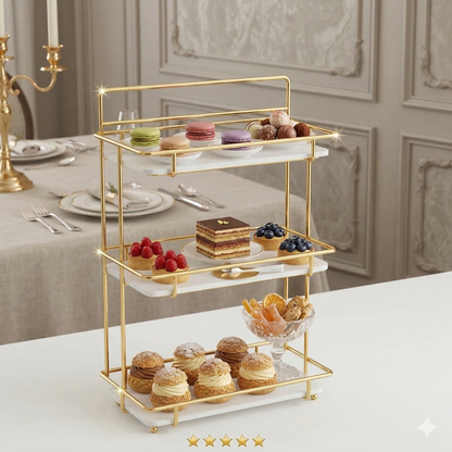 Luxury 3-Tier Shiny Gold Cosmetic Organizer – Premium Acrylic Vanity Rack with Brush Holder for Skincare & Perfume Display