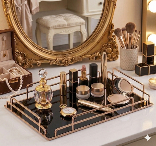 Cosmetic Organizer (Dressing Table ke liye Makeup Organizer Tray  Perfume Display Stand  Dressing Table Decor Ideas  Luxury Vanity Tray Gold  Cosmetic Storage Box Acrylic  Jewelry Organizer Tray  Aesthetic Room Decor Accessories