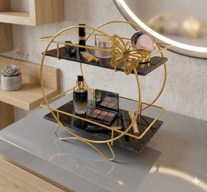 Luxury 2-Tier Butterfly Golden Vanity Rack – Elegant Makeup & Skin Care Organizer