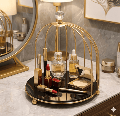 Multi-Purpose Golden Birdcage Stand – Luxury Display Rack for Fast Food, Desserts & Cosmetic Organization