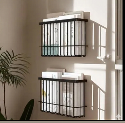Set of 2 Wall-Mounted Black Metal Wire Storage Baskets – Multipurpose Home & Kitchen Organizer Rack – Rust-Proof Bathroom Caddy