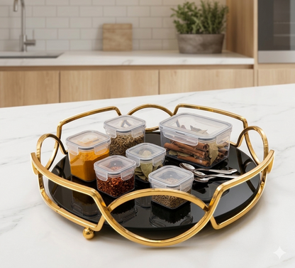 Luxury Round Golden  Tray - Elegant Cosmetic & Jewelry Organize