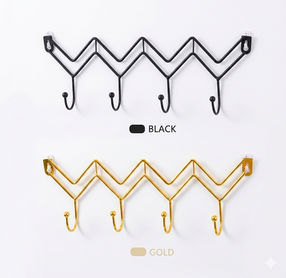 1pc Creative Wall Rack Clothes Storage Rack Hook Modern Zig-Zag Wall Hook Organizer – Minimalist Metal Hanger for Keys, Coats & Accessories