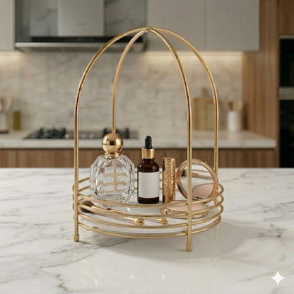 Luxury Golden  Spice Organizer – Premium Round Metal Kitchen Rack with Elegant White Base for Masala Jars & Jams