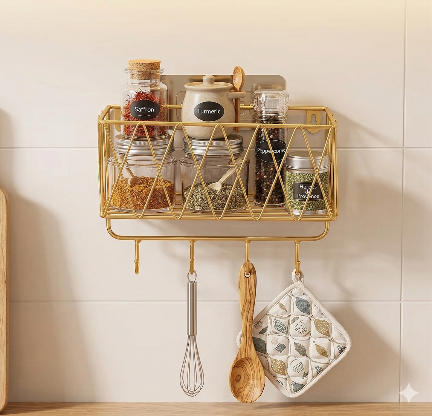Gold Wall Mounted Bathroom Organizer – Geometric Shelf & Cosmetic Display Stand