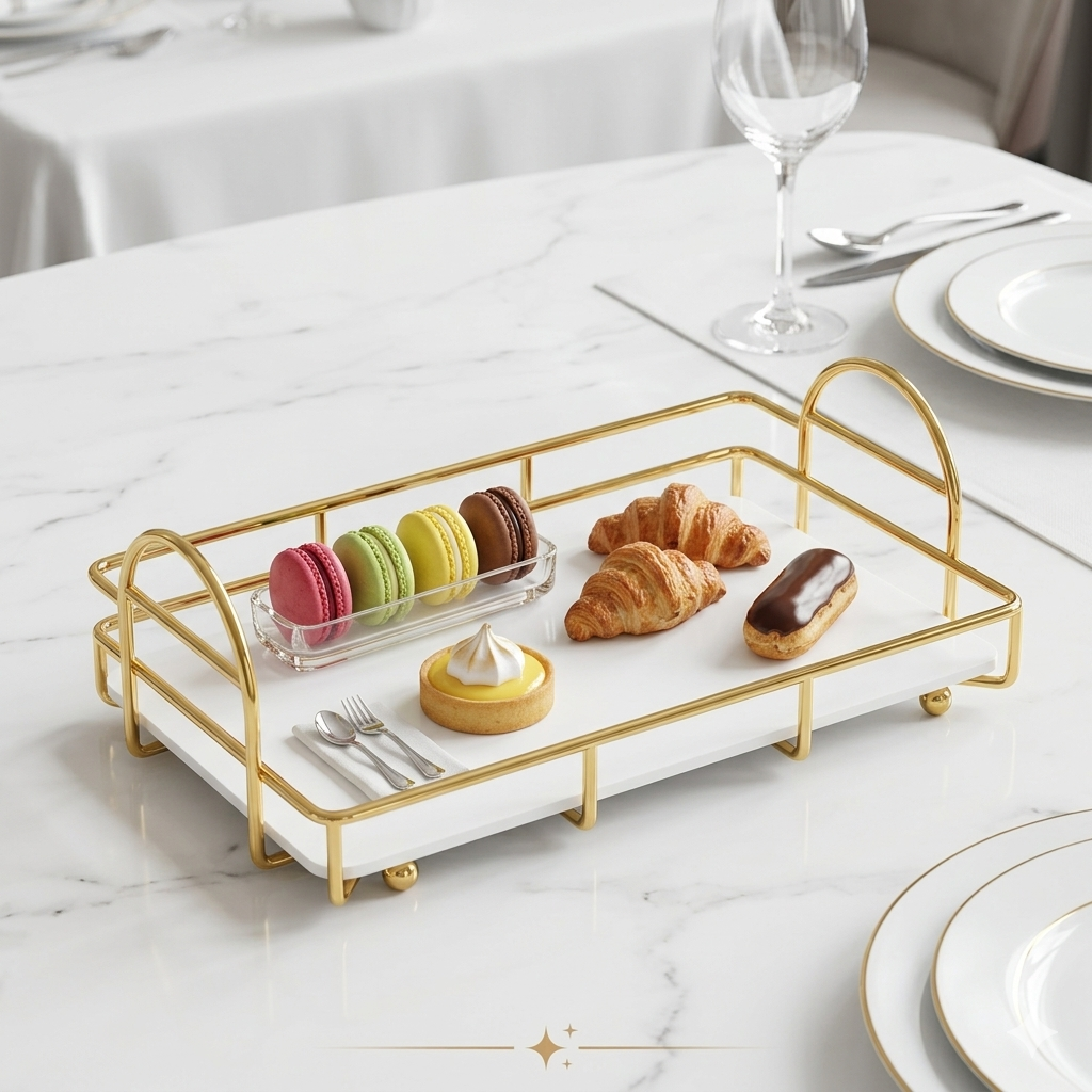 Luxury Shiny Gold Cosmetic Organizer Tray – Premium Black Acrylic Vanity Decor for Perfume, Makeup & Jewelry