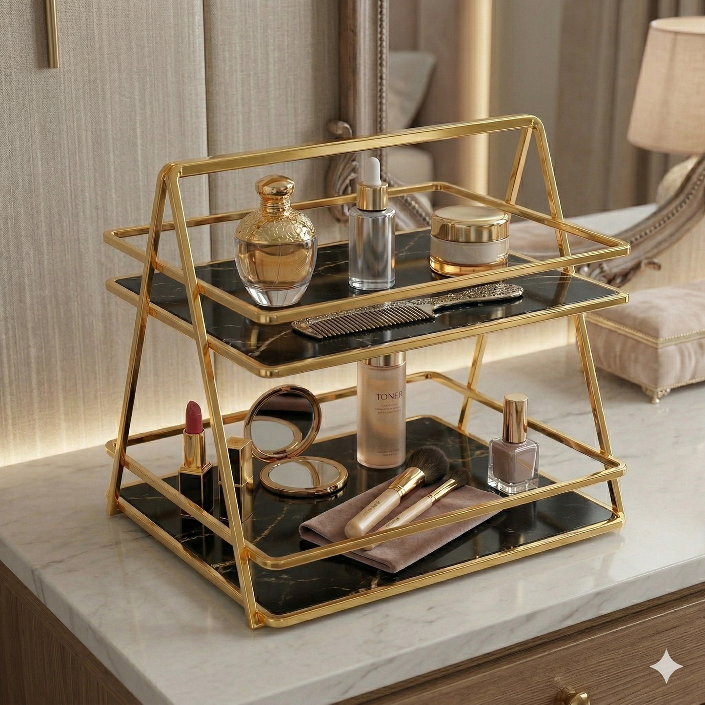 Luxury 2-Tier Golden Vanity Organizer – Royal Edition
