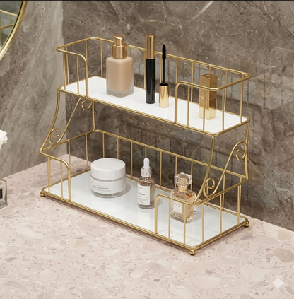 Luxury 2-Tier Gold Spice Rack & Kitchen Organizer – Elegant Countertop Storage for Jars, Condiments, and Spice Bottles