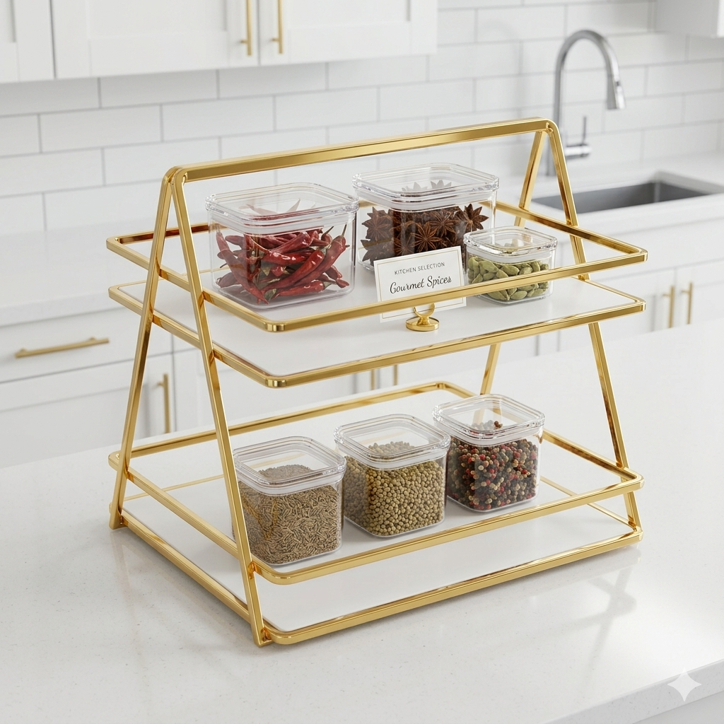 Luxury 2-Tier Golden Vanity Organizer – Royal Edition
