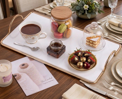 Premium Gold-Bordered White Vanity Tray: The Ultimate Makeup & Skincare Organizer
