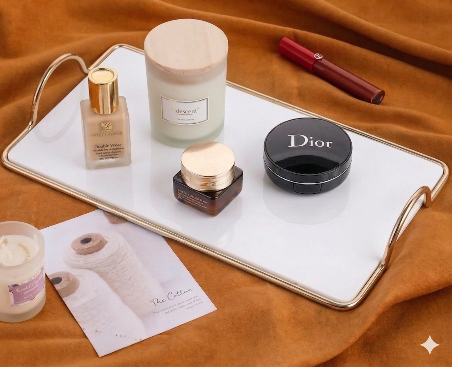 Premium Gold-Bordered White Vanity Tray: The Ultimate Makeup & Skincare Organizer