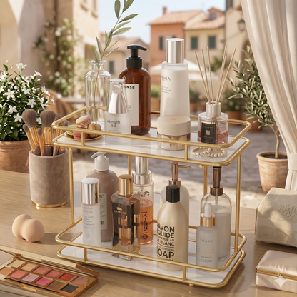 2-Tier Luxury Vanity Organizer – Premium Cosmetic & Perfume Display Stand
