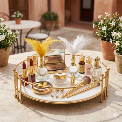 Luxury Round Gold  Vanity Tray – Elegant Makeup & Perfume Organizer