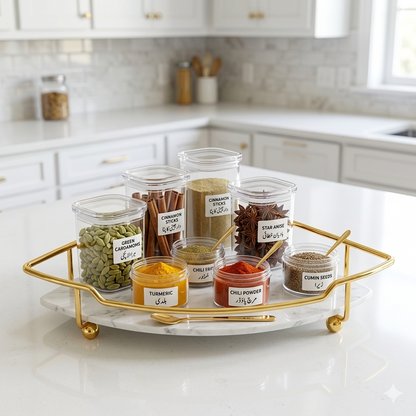 Luxury Single-Tier Gold Corner Display Shelf – Makeup & Perfume Storage Tray with Marble Base