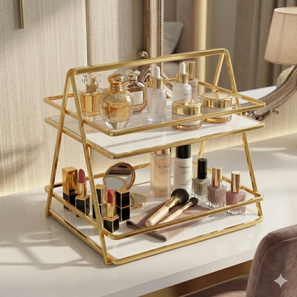 Luxury 2-Tier Golden Vanity Organizer – Royal Edition