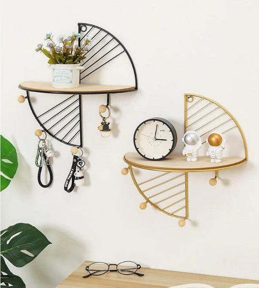 Wall Decoration Shelf Creative Storage Display Shelf Wall Hanging Storage Rack Modern Half-Moon Wall Shelf with Hooks - Minimalist Entryway