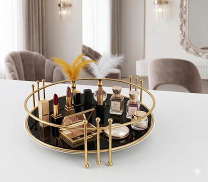 Luxury Round Gold  Vanity Tray – Elegant Makeup & Perfume Organizer