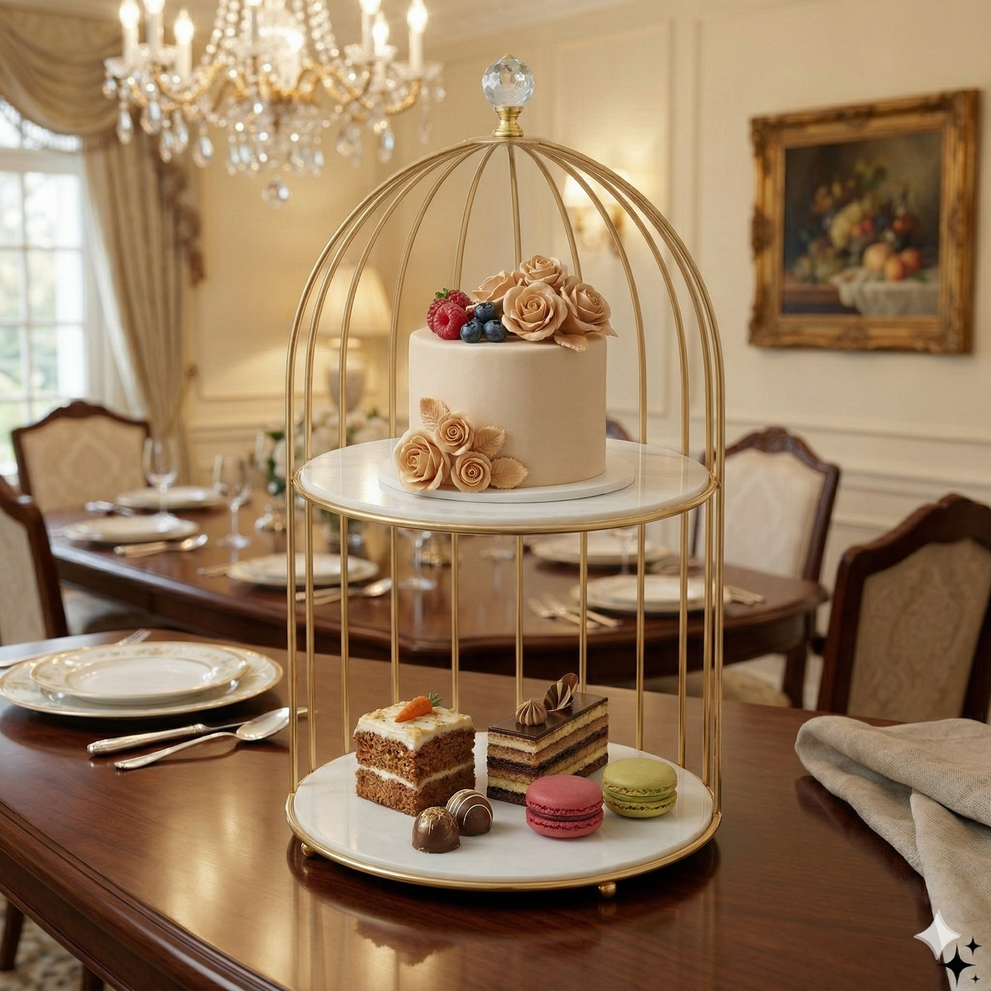Royal 2-Tier Multi-Purpose Golden Platter Stand – Luxury Display Rack for Fast Food, Desserts & Cosmetic Organization
