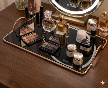Premium Gold-Bordered White Vanity Tray: The Ultimate Makeup & Skincare Organizer