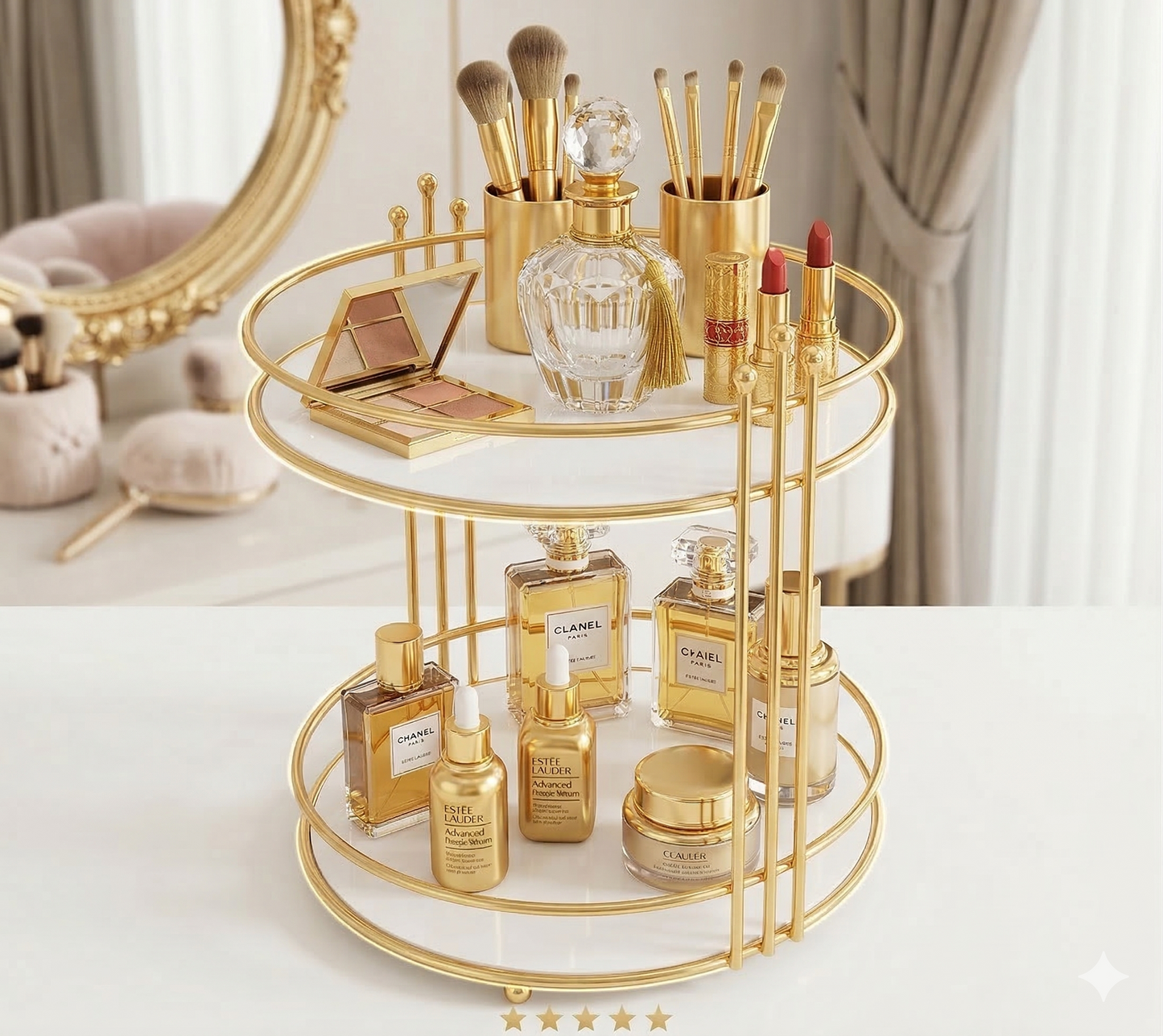 Stylish Cosmetic Shelf Makeup Rack Organizer Double-Layer Cosmetic ShelfDresser Organizer Shelf Bathroom Badroom Organizer Shelf Vanity Organizer Shelf Cosmetic Shelf Storage Makeup Rack Storage Makeup Rack Metal