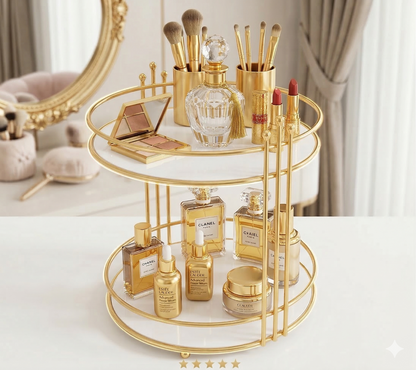 Stylish Cosmetic Shelf Makeup Rack Organizer Double-Layer Cosmetic ShelfDresser Organizer Shelf Bathroom Badroom Organizer Shelf Vanity Organizer Shelf Cosmetic Shelf Storage Makeup Rack Storage Makeup Rack Metal