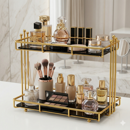 Double-Layer Cosmetic Shelf – Stylish Makeup Rack & Bathroom Vanity Organizer