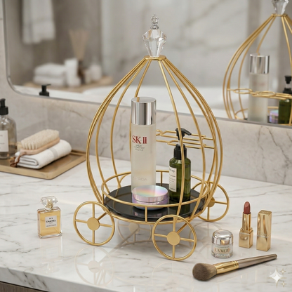 Luxury Golden Carriage Cosmetic Organizer – Elegant Cinderella Style Makeup Vanity Tray  Perfect for Home Decor & Reselling