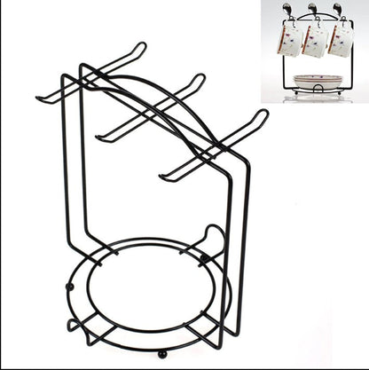 6-Cup Metal Coffee Mug Holder with Saucer Rack - Stylish Kitchen Tea Set Organizer