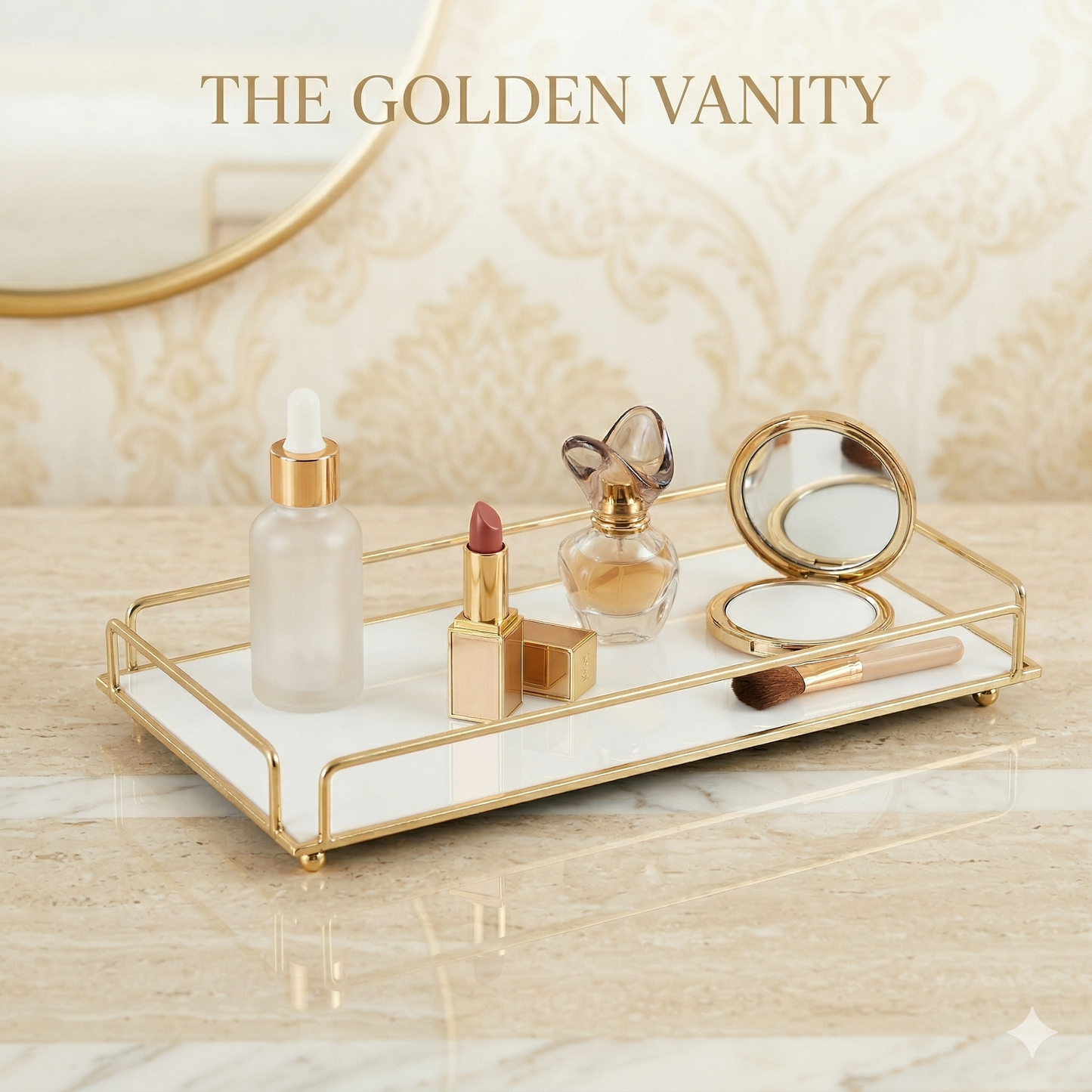Luxury Golden Vanity Organizer – Sleek Makeup & Perfume Display Tray
