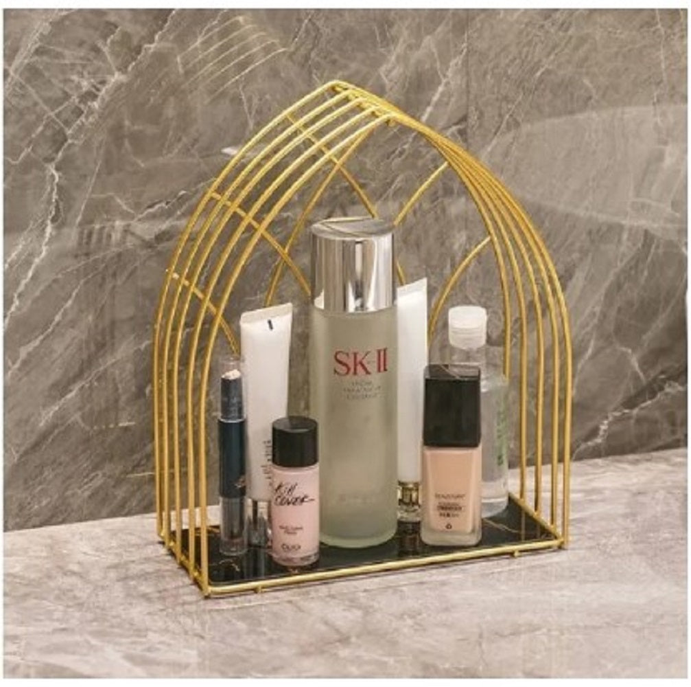 Luxury Gold Arch Cosmetic Organizer – Multi-Tier Makeup Storage Rack & Perfume Display Stand