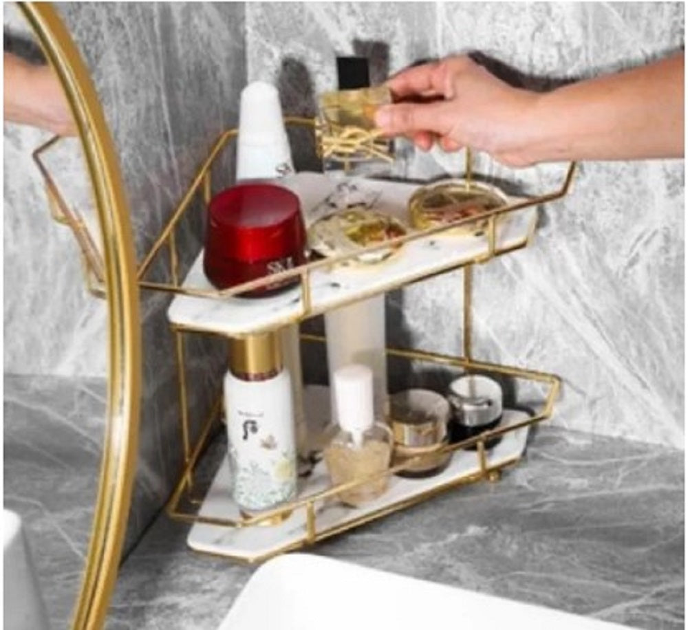 2-Tier Corner Storage Rack – Shiny Gold & Black acrylic Finish