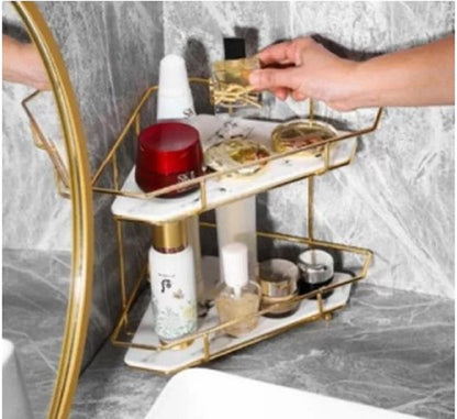 2-Tier Corner Storage Rack – Shiny Gold & Black acrylic Finish