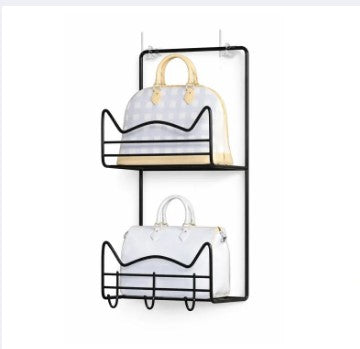 Multipurpose Over-the-Door Hanging Organizer with 2 Storage Baskets & Coat Hooks - Space Saving Modern Design for Home, Kitchen, Bathroom