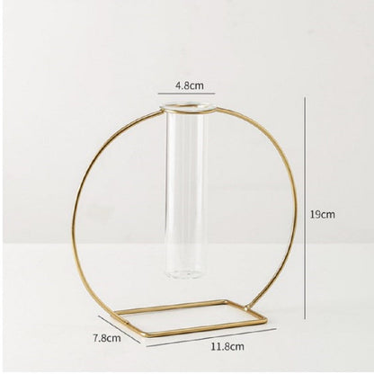 Modern Circle Gold Table Vase – Elegant Geometric Glass Plant Holder for Home & Office Décor