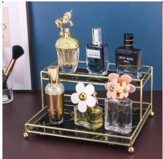 Premium 2-Tier Golden Luxury Organizer – Double-Decker Cosmetic & Perfume Rack