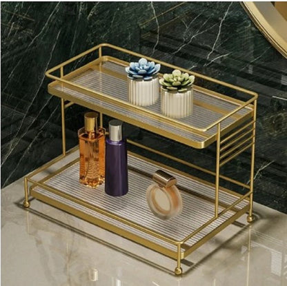 Luxury 3-Tier Gold Display Rack Multipurpose Metal Organizer for Dessert, Makeup Stand Cosmetic Storage Rack Perfume & Cosmetics