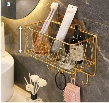 Wall hanging bath products storage wall decor Gold Bathroom Organizer  Wall Mounted Storage Rack  Geometric Decor Shelf  Cosmetic Display Stand  Luxury Home Organization  Self-Adhesive Bathroom Shelf  Modern Toiletries Holder