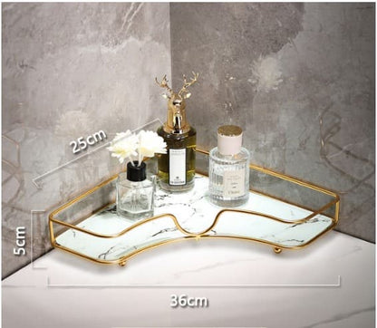 Luxury 2-Tier Corner Organizer Rack - Gold Metal Storage Shelf for Cosmetic & Bathroom Decor