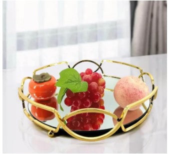 Luxury Round Golden  Tray - Elegant Cosmetic & Jewelry Organize