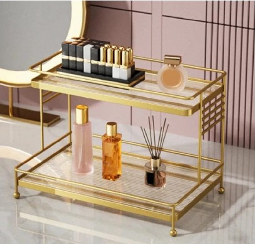 Luxury 1-Tier Gold Display Rack – Multipurpose Metal Organizer for Makeup, Perfumes & Kitchen