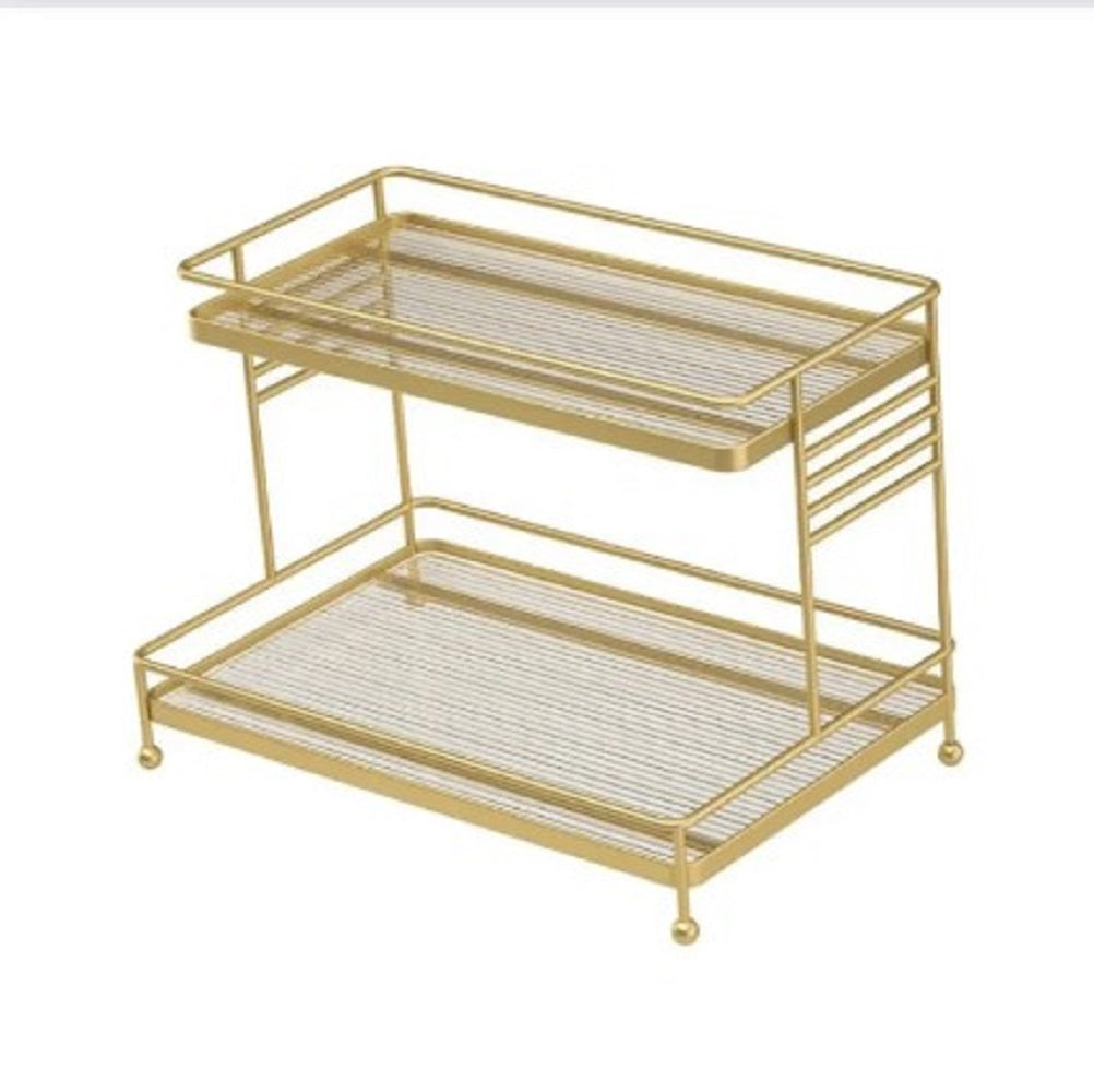Luxury 3-Tier Gold Display Rack Multipurpose Metal Organizer for Dessert, Makeup Stand Cosmetic Storage Rack Perfume & Cosmetics