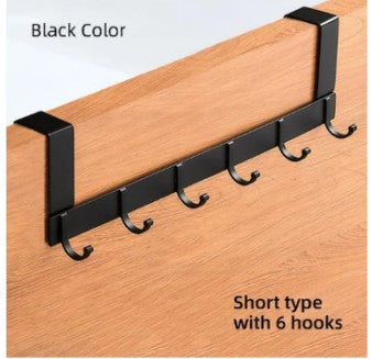 Modern 6-Hook Over-The-Door Hanger – Space-Saving Black Metal Rack for Clothes, Bags, Towels & Accessories (Short Type