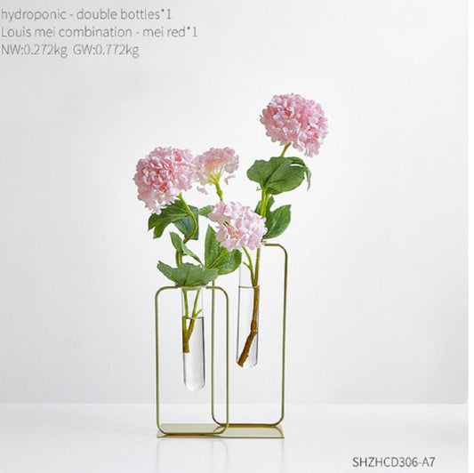 Elegant Double Bottle Gold Hydroponic Vase – Modern Minimalist Floral Display for Home & Office