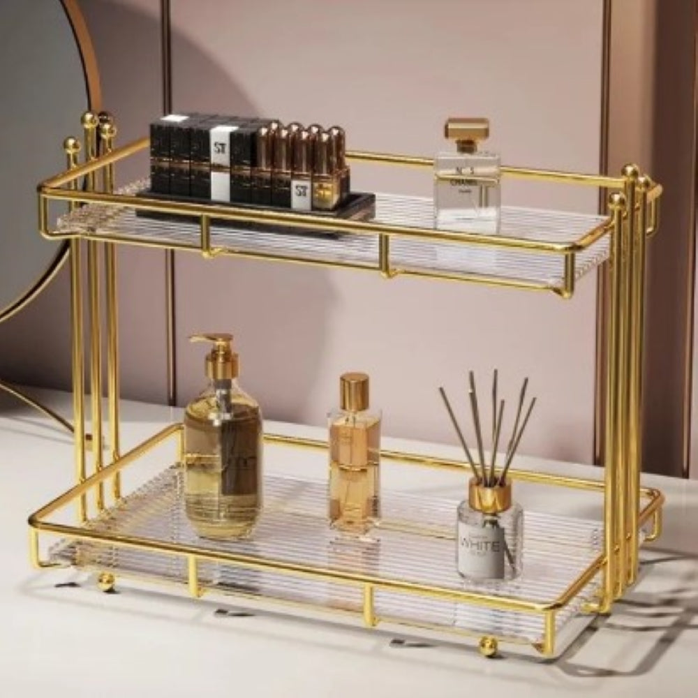 Double-Layer Cosmetic Shelf – Stylish Makeup Rack & Bathroom Vanity Organizer