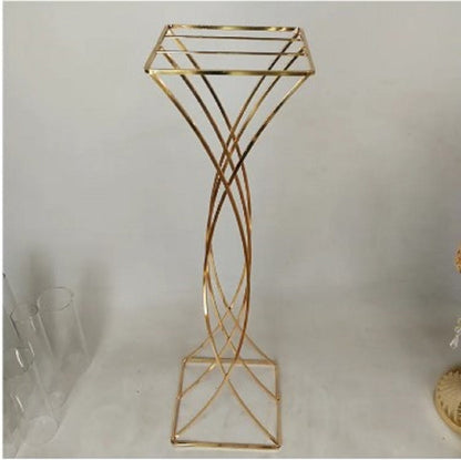 10-Inch Luxury Gold Flower Stand – Geometric Metal Centerpiece for Wedding & Table Decor