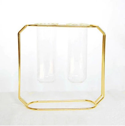 Double Tube Nordic Gold Geometric Vase - Modern Hydroponic Flower Holder