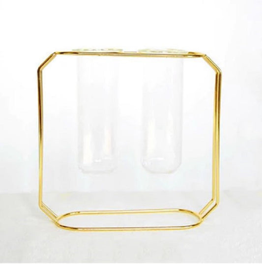 Double Tube Nordic Gold Geometric Vase - Modern Hydroponic Flower Holder