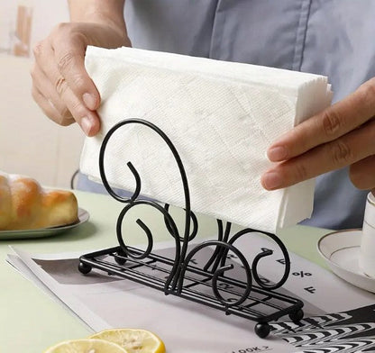 Metal Tissue Stand – Elegant Wrought Iron Scroll Napkin Holder for Dining Table