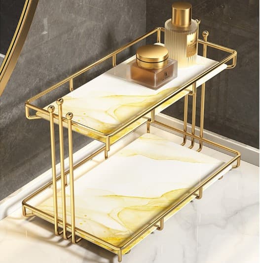 Double-Layer Cosmetic Shelf – Stylish Makeup Rack & Bathroom Vanity Organizer