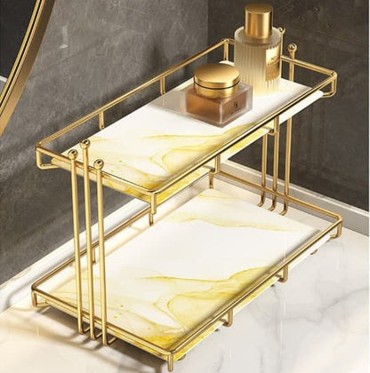Double-Layer Cosmetic Shelf – Stylish Makeup Rack & Bathroom Vanity Organizer